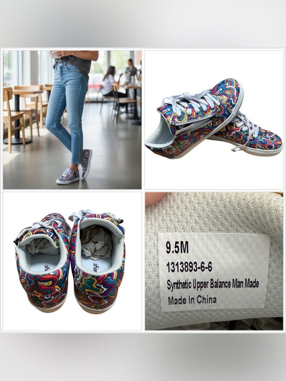 Masseys Women's Berkeley Sneakers Multi Colored Graffiti Print Side Zip Lace up